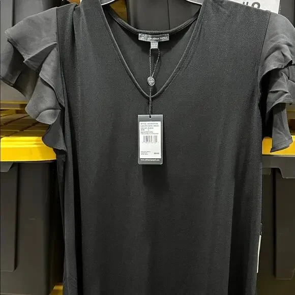 Adrianna Papell Women's V Neck Double Flutter Sleeve Black Dress NWT Size L - Picture 5 of 6